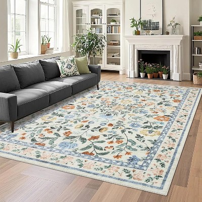 homfan Washable Runner Rug for Hallway Floral Print Kitchen Runner with Non-Slip Backing, Non-Shedding Low Pile Accent Rug