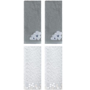 REGALWOVEN 4 Pcs 100% Cotton Floral Embroidered Soft Absorbent Decorative Hand Towel - 1 of 4