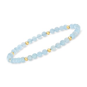 Pure Collection by Ross-Simons 20.00 ct. t.w. Aquamarine Bead Stretch Bracelet With 14kt Yellow Gold - 1 of 3