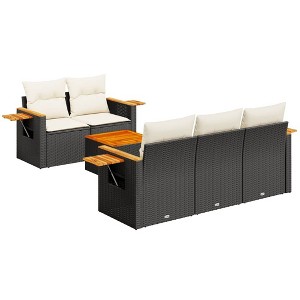 vidaXL 6 Piece Patio Sofa Set with Cushions - Black and Cream Poly Rattan - 1 of 4