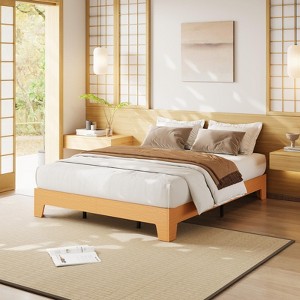 Platform Wood Bed Frame with Wooden Slat and Metal Slat Support, Underbed Space for Storage - 1 of 4