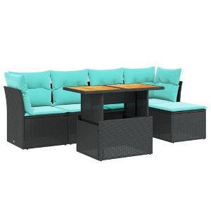 vidaXL 6 Piece Patio Sofa Set with Cushions Black Poly Rattan - without storage - 1 of 4
