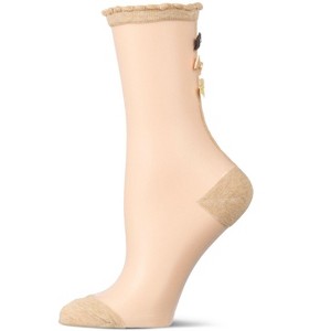 Memoi Women's Triple Bow Back Sheer Crew Socks - 1 of 3