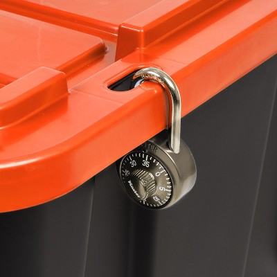 Heavy-Duty Black and Orange Stackable Plastic Storage Totes, 27 Gallons, 3 Pack