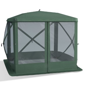 DOMETOUR Pop Up Camping Canopy Gazebo Tent, Easy Set-Up, Mesh, Portable Bag, Outdoor Camping Party Event, 7x7FT, Green - 1 of 4