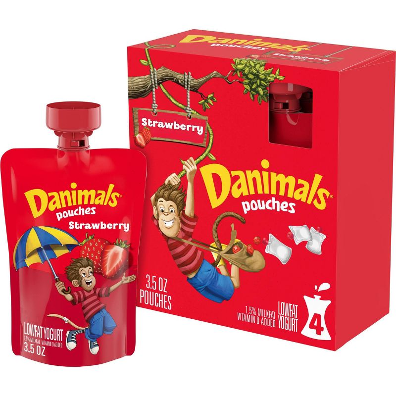Danimals Strawberry Kids&#39; Squeezable Yogurt - 4ct/3.5oz Pouches, 1 of 19