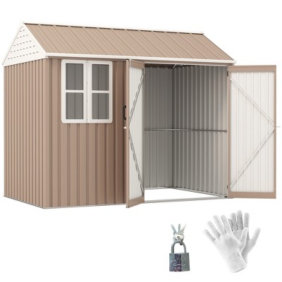 Outsunny Outdoor Storage Shed, Extra Large Metal Garden Shed with Lockable Doors, Cottage Style 4-Pane Window & Vents