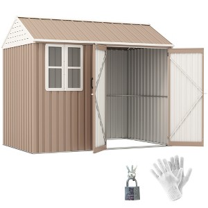 Outsunny Outdoor Storage Shed, Extra Large Metal Garden Shed with Lockable Doors, Cottage Style 4-Pane Window & Vents - 1 of 4