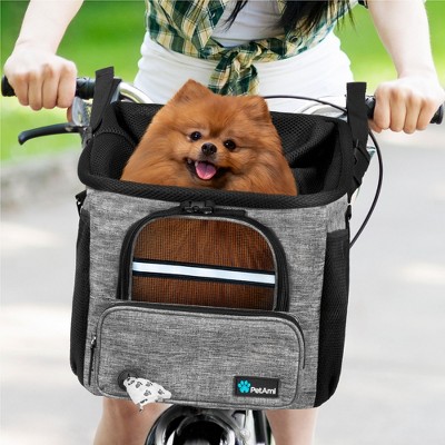 Large Gray Soft-Sided Pet Bike Carrier with Safety Straps