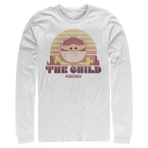 Men's Star Wars The Mandalorian The Child Cartoon Retro Sunset Long Sleeve Shirt - 1 of 3