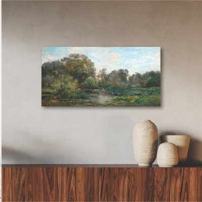 Tranquil River Landscape on Canvas in Mixed Media, 12x24