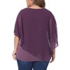 Agnes Orinda Women's Plus Size V Neck Short Sleeve Flowy Double Layered Irregular Chiffon Blouses - 4 of 4