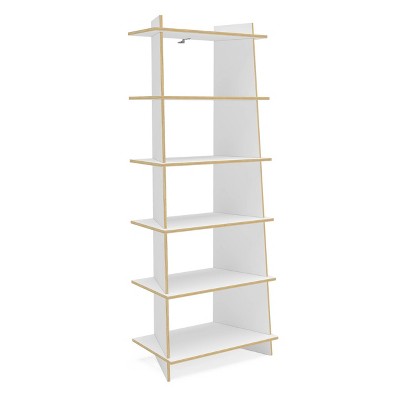 EcoFriendly White and Light Brown Wood Ladder Bookcase with 6 Shelves