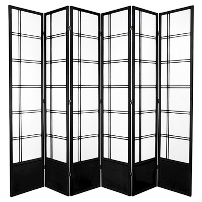 7 ft. Tall Double Cross Shoji Screen - Black (6 Panels)