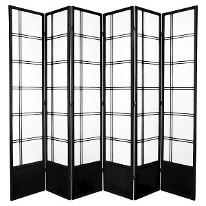 7 ft. Tall Double Cross Shoji Screen - Black (6 Panels): Oriental Furniture, Hardwood Frame, Metal Hinges - 1 of 3