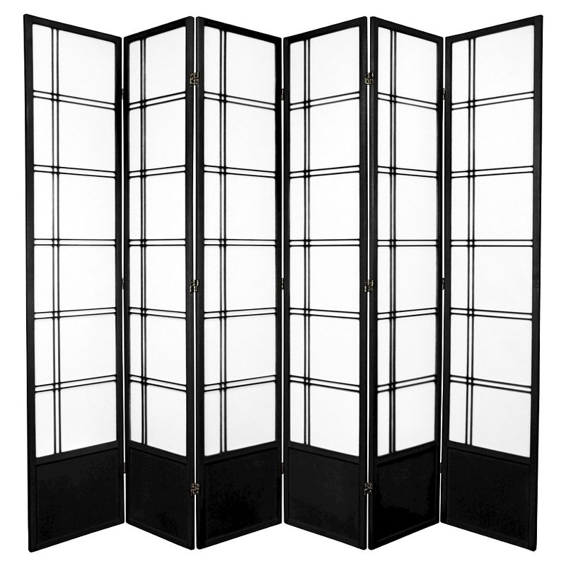 7 ft. Tall Double Cross Shoji Screen - Black (6 Panels), 1 of 6