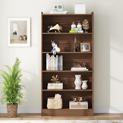 Brown Wood 72" Tall 6-Tier Open Storage Bookshelf