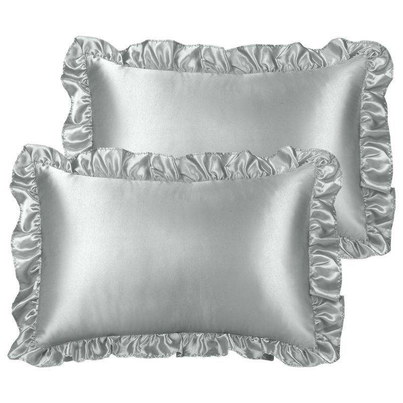 PiccoCasa Satin Retro Silky with Ruffle Luxury Envelope Closure Pillowcases 2 Pcs, 1 of 8