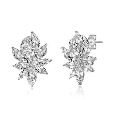 Guili Sterling Silver 14k Gold Plated Flower Cluster Drop Earrings with Sparkling Cubic Zirconia for a Stunning and Elegant Look in White and Gold - image 1 of 2