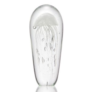 SPI Home Art Glass White Jellyfish Figurine – 12" Glow-in-the-Dark Ocean Decor, Handcrafted Glass Sculpture - 1 of 3