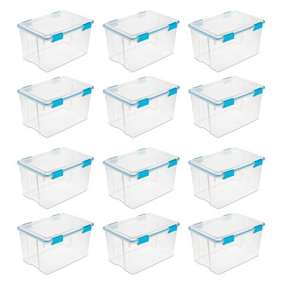 3 Pack 27 Quart Stackable Storage Box with Airtight Gasket Seal Lid, Heavy Duty Containers with Tight Latches, Clear / Blue main image 1