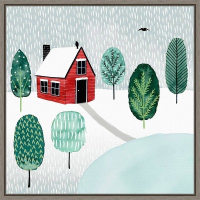 16" x 16" Christmas Town I by Grace Popp Framed Canvas Wall Art - Amanti Art