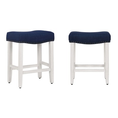 Navy Blue Wood Saddle Seat 24-inch Counter Stool Set