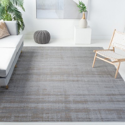 Abstract Grey & Gold Hand-Knotted Round Synthetic Area Rug