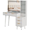 Large Vanity Desk with 36" Mirror and Lights,Fluted Makeup Glass Top Table with 5 Drawers - 3 of 3