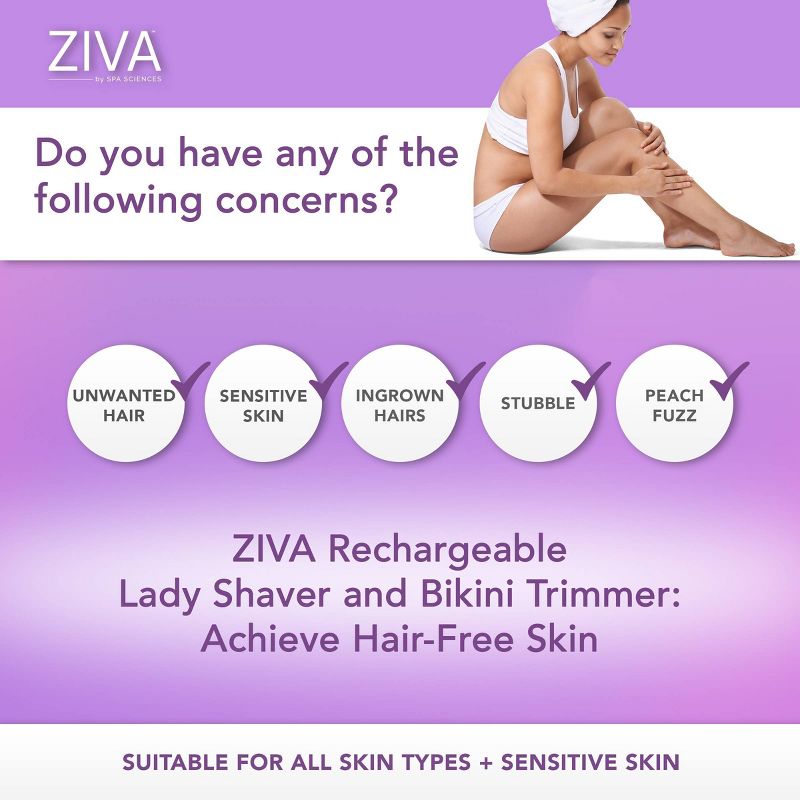 Spa Sciences ZIVA Rechargeable Lady Shaver and Bikini Trimmer, 3 of 12