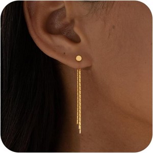 Gold Earrings for Women, 14K Gold Plated Tassel Dangle Earrings for Women Trendy Hypoallergenic Long Chain Earring - 1 of 4