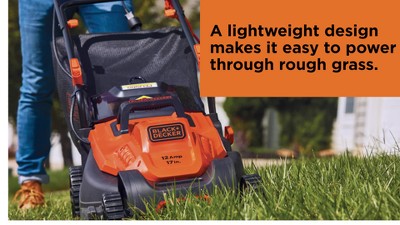 Buy Black+Decker BEMW482BH Electric Lawn Mower, 12 A, 17 in W Cutting,  Winged Blade, Rugged Wheel Black/Orange