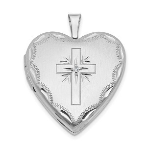 Black Bow Jewelry 20mm Heart Locket with Diamond Accent Cross in 14k White Gold - 1 of 4