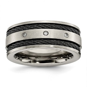 Black Bow Jewelry Men's 10mm Titanium .05ctw Diamond Brushed & Black Plated Cable Band - 1 of 4