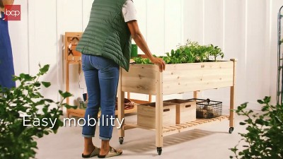 Acorn Brown Wood Mobile Elevated Garden Planter with Shelf