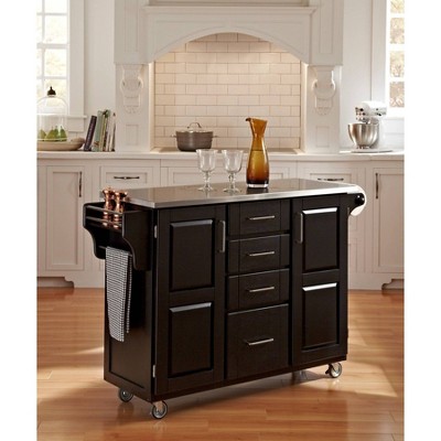 Kitchen Carts And Islands with Stainless Top Black/Silver - Home Styles