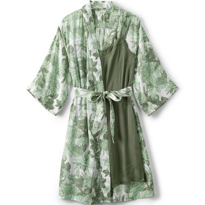 Lands' End Women's Matte Satin 2 Piece Pajama Set - Nightgown and Robe