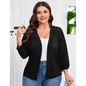 Plus Size 3/4 Sleeve Knitted Cardigan Lightweight Open Front Coat Cardigans - 1 of 4
