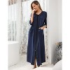 Ekouaer Women's Zipper Robe 3/4 Sleeve Housecoats Full Length House Dress Loungewear Long Nightgown with Pockets Navy Blue XL - 2 of 4
