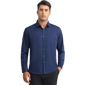 INSPIRE CHIC Men's Solid Long Sleeve Regular Fit Formal Business Button Down Dress Shirts - 1 of 4