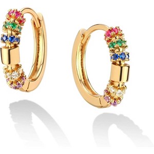 Cubic Zirconia Huggie Earrings 14k Gold Plated Tiny Earrings Small Huggie Hoop Earrings Simple Lightweight Hoops Gift for Women - 1 of 4