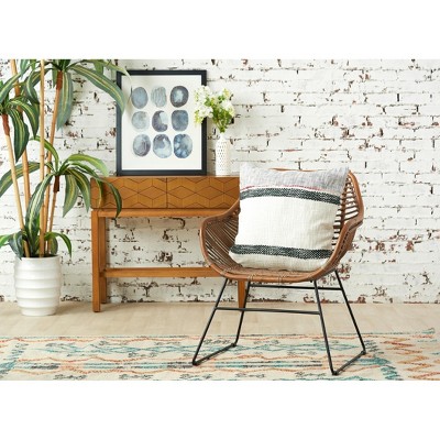 Luna Gray and White Woven Cotton Square Pillow