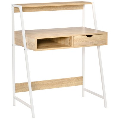 Tangkula White Computer Desk With Storage Wood Modern Writing Desk Large  Drawer & Rubber Wood Legs Study Desk For Small Space : Target