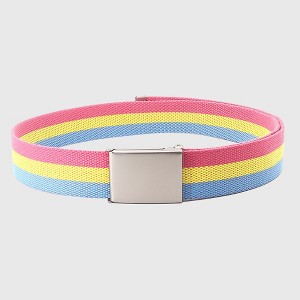 Anna-Kaci Women's Colorful Striped Canvas Belt with Silver Buckle - 1 of 4