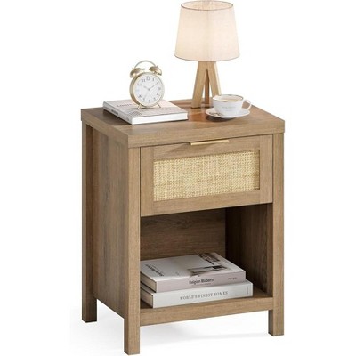 Gerrico 20" Rattan Nightstand Boho End Table with Drawer and Storage Shelf, Farmhouse Cane Accent Bedside Night Stands for Bedroom Small Space Sofa