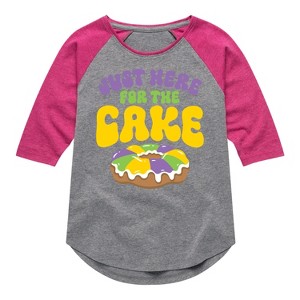 Girls' - Instant Message - Mardi Gras Here For The Cake Shirt Tail Raglan Graphic T-shirt - 1 of 4