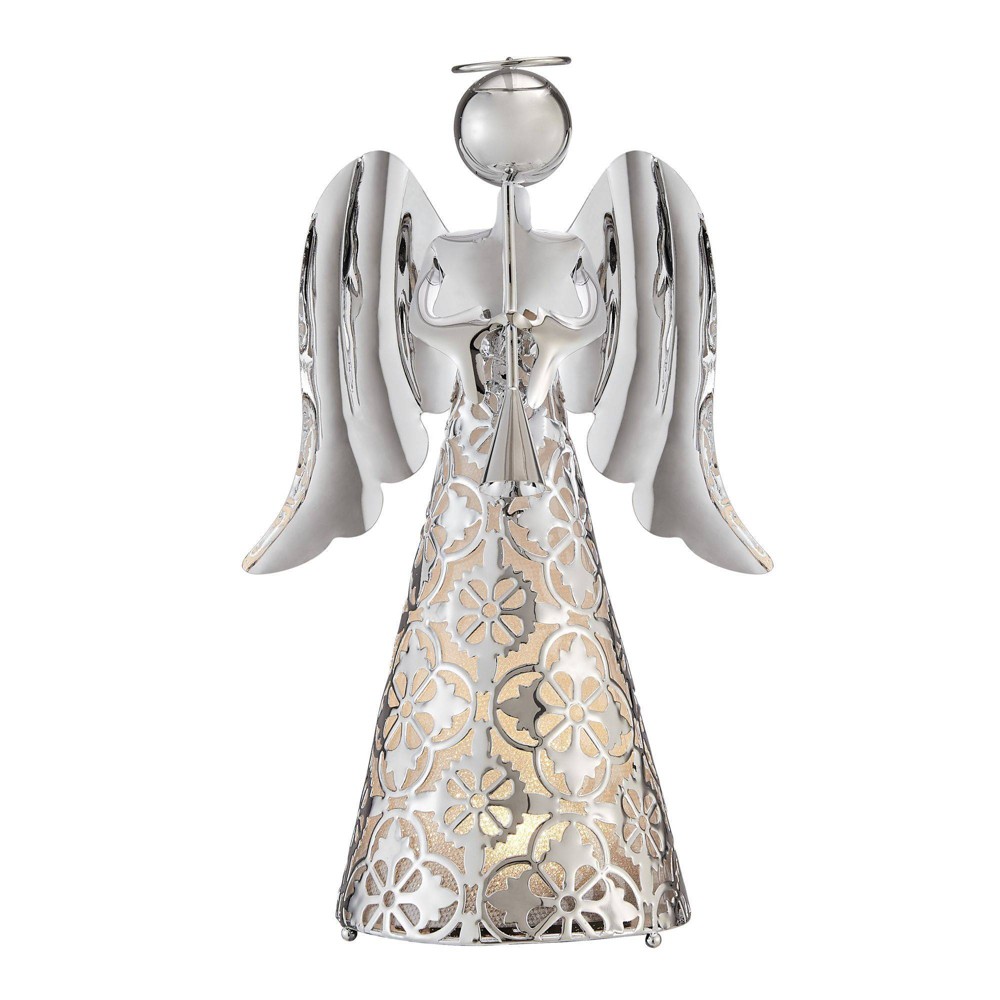 Photos - Other Decoration 9" Pre-Lit LED Tabletop Angel Decorative Figurine Silver - Haute Décor