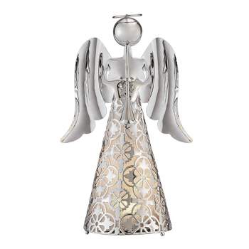 9" Pre-Lit LED Tabletop Angel Decorative Figurine Silver - Haute Décor