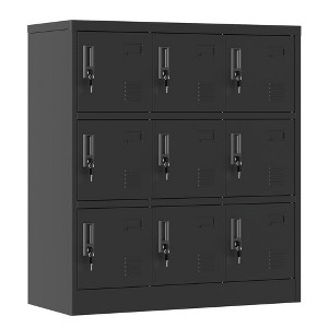 Dexmalle 9-Door Metal Office Cabinets with Lock,Black - 1 of 4