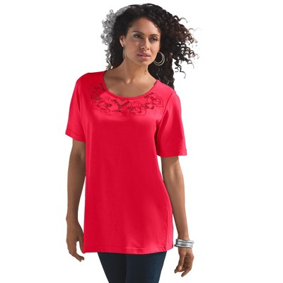 Roaman's Women's Plus Size Eyelet Cutout Tee